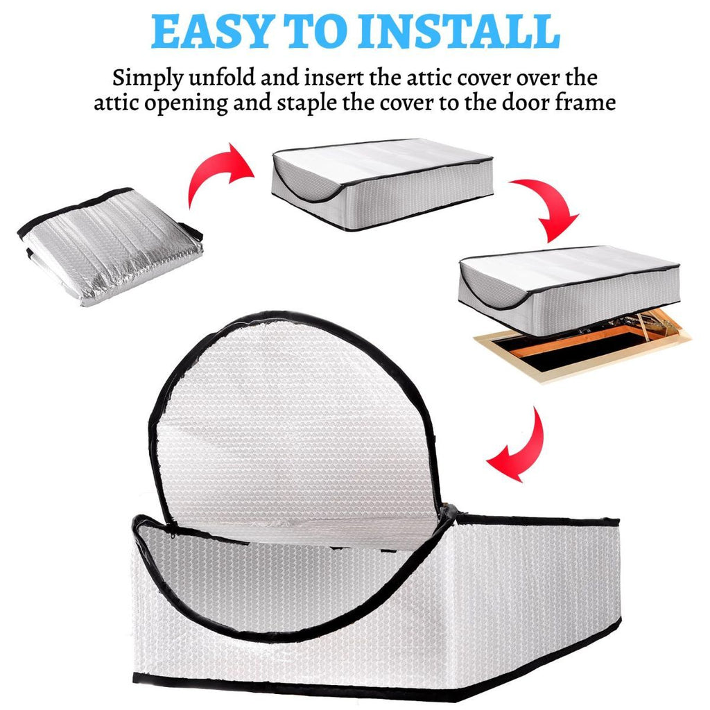 Extra Thick Attic Door Insulation Cover 25"x54"x11", Double Bubble Attic Stairs Insulation Cover for Pull Down Stair, Energy Saving Tent with Easy Access Zipper - Silver - Size 2Pack