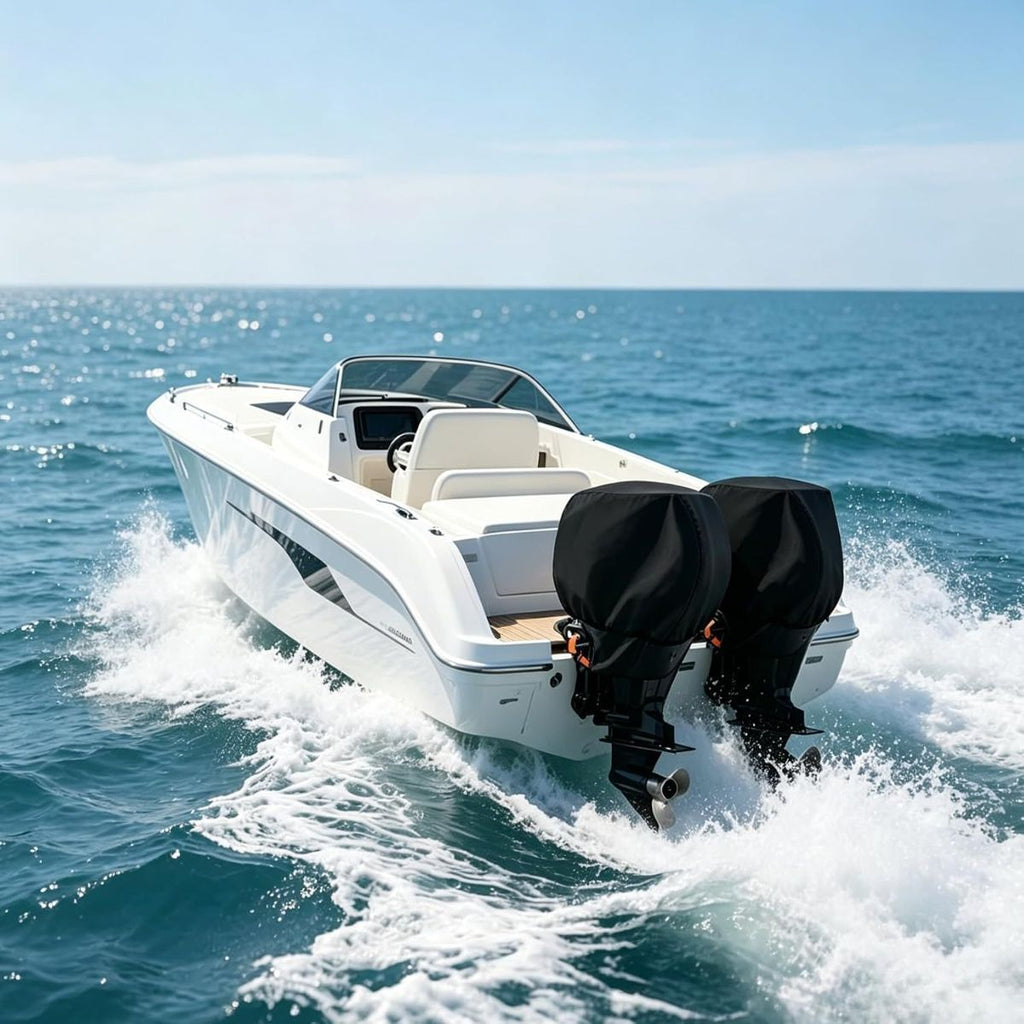 Fit:30-60HP  Small Outboard Motor Cover, Boat Motor Cover Black Waterproof Oxford Fabric, Sunproof, All-Weather Protection, Boat Hood Cover Fit Yamaha, Mercury, Suzuki, Tohatsu, Honda - Black