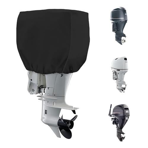 Fit:60-100HP  Small Outboard Motor Cover, Boat Motor Cover Black Waterproof Oxford Fabric, Sunproof, All-Weather Protection, Boat Hood Cover Fit Yamaha, Mercury, Suzuki, Tohatsu, Honda - Black