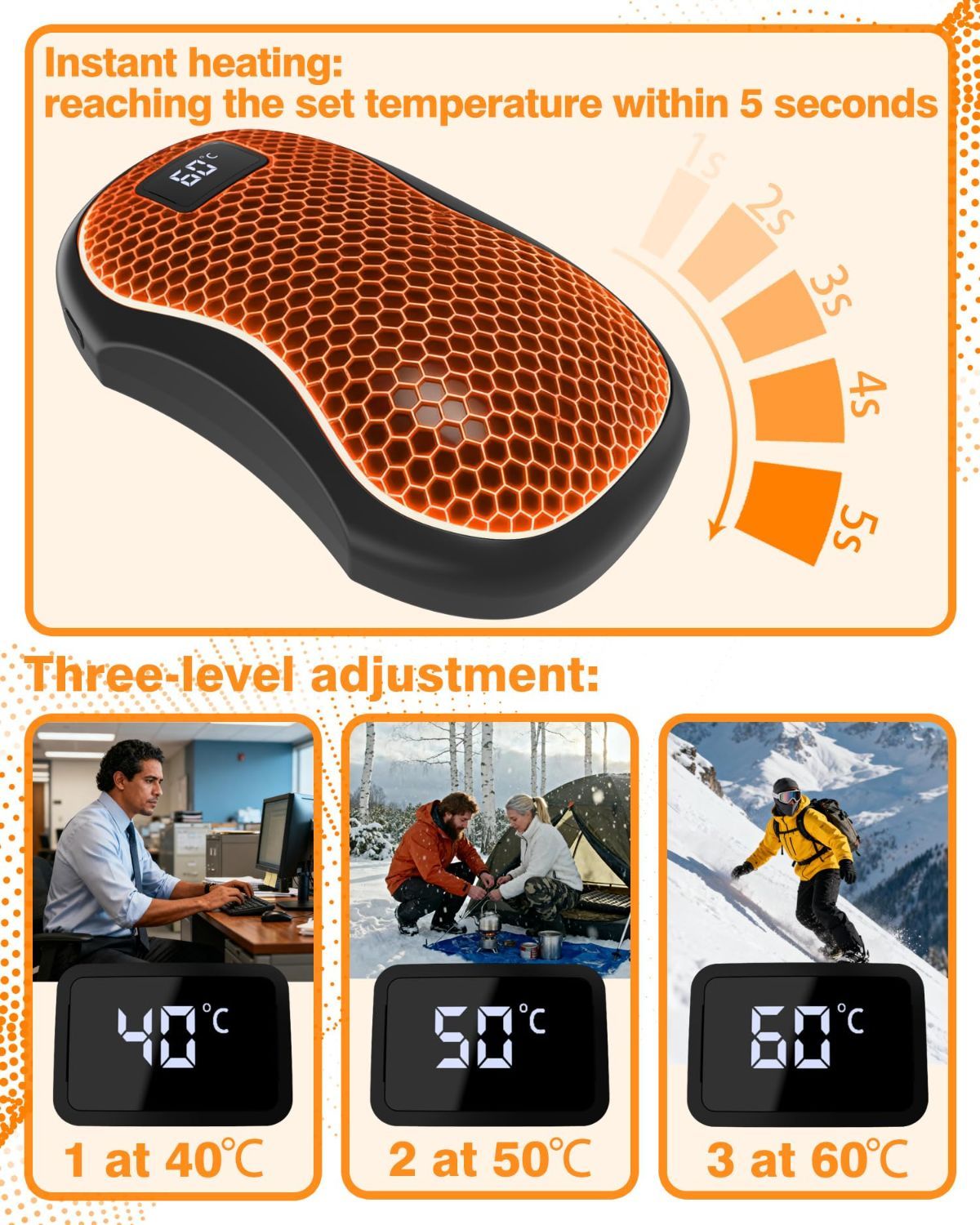 Hand Warmers Rechargeable 2 Pack,Portable Digital Display Pocket Electric hot Hands,Magnetic Battery Powered Heater. Outdoor, Golf, Hunting, Camping Accessories, Gifts - White - Size Fits Adult Hands
