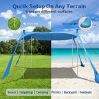 210*170*150CM 4 Poles Beach Tent Shade Canopy with UPF50+ Protection Sun Shelter Portable Camping Tents with Sandbags Poles and Ground Pegs and Anti-Wind Ropes for Beach Outdoor Camping Backyard Picnics - Blue