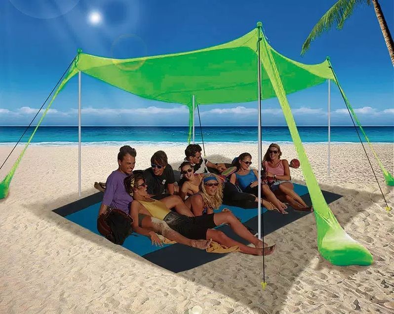 210*170*150CM 4 Poles Beach Tent Shade Canopy with UPF50+ Protection Sun Shelter Portable Camping Tents with Sandbags Poles and Ground Pegs and Anti-Wind Ropes for Beach Outdoor Camping Backyard Picnics - Blue