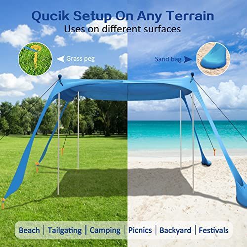 210*170*150CM 4 Poles Beach Tent Shade Canopy with UPF50+ Protection Sun Shelter Portable Camping Tents with Sandbags Poles and Ground Pegs and Anti-Wind Ropes for Beach Outdoor Camping Backyard Picnics - Red
