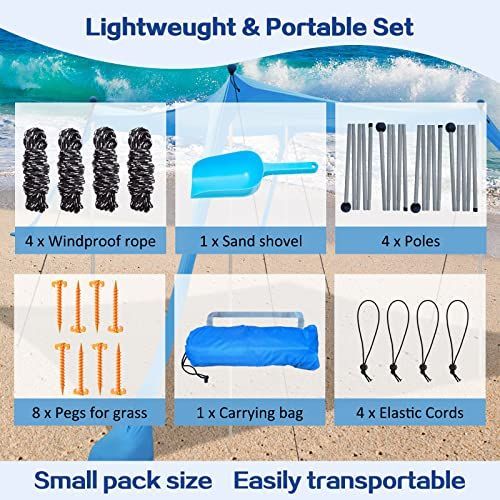 210*200*150CM 4 Poles Beach Tent Shade Canopy with UPF50+ Protection Sun Shelter Portable Camping Tents with Sandbags Poles and Ground Pegs and Anti-Wind Ropes for Beach Outdoor Camping Backyard Picnics - Red