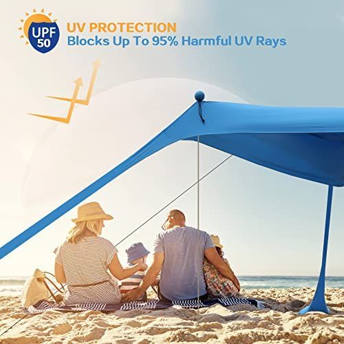 300*300*200CM 4 Poles Beach Tent Shade Canopy with UPF50+ Protection Sun Shelter Portable Camping Tents with Sandbags Poles and Ground Pegs and Anti-Wind Ropes for Beach Outdoor Camping Backyard Picnics - Red