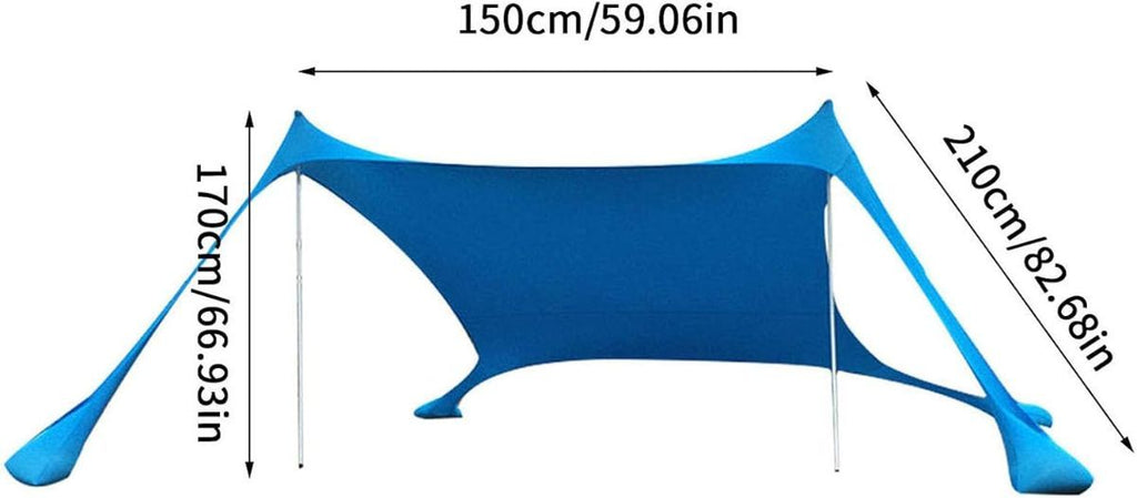 210*170*150CM 2 Poles Beach Tent Shade Canopy with UPF50+ Protection Sun Shelter Portable Camping Tents with Sandbags Poles and Ground Pegs and Anti-Wind Ropes for Beach Outdoor Camping Backyard Picnics - Blue
