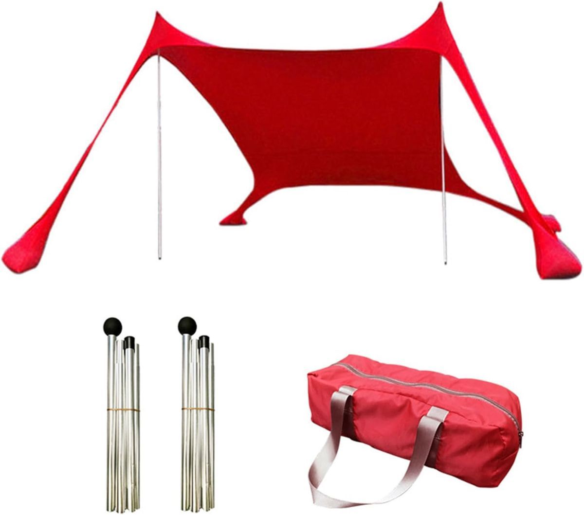 210*200*150CM 2 Poles Beach Tent Shade Canopy with UPF50+ Protection Sun Shelter Portable Camping Tents with Sandbags Poles and Ground Pegs and Anti-Wind Ropes for Beach Outdoor Camping Backyard Picnics - Red