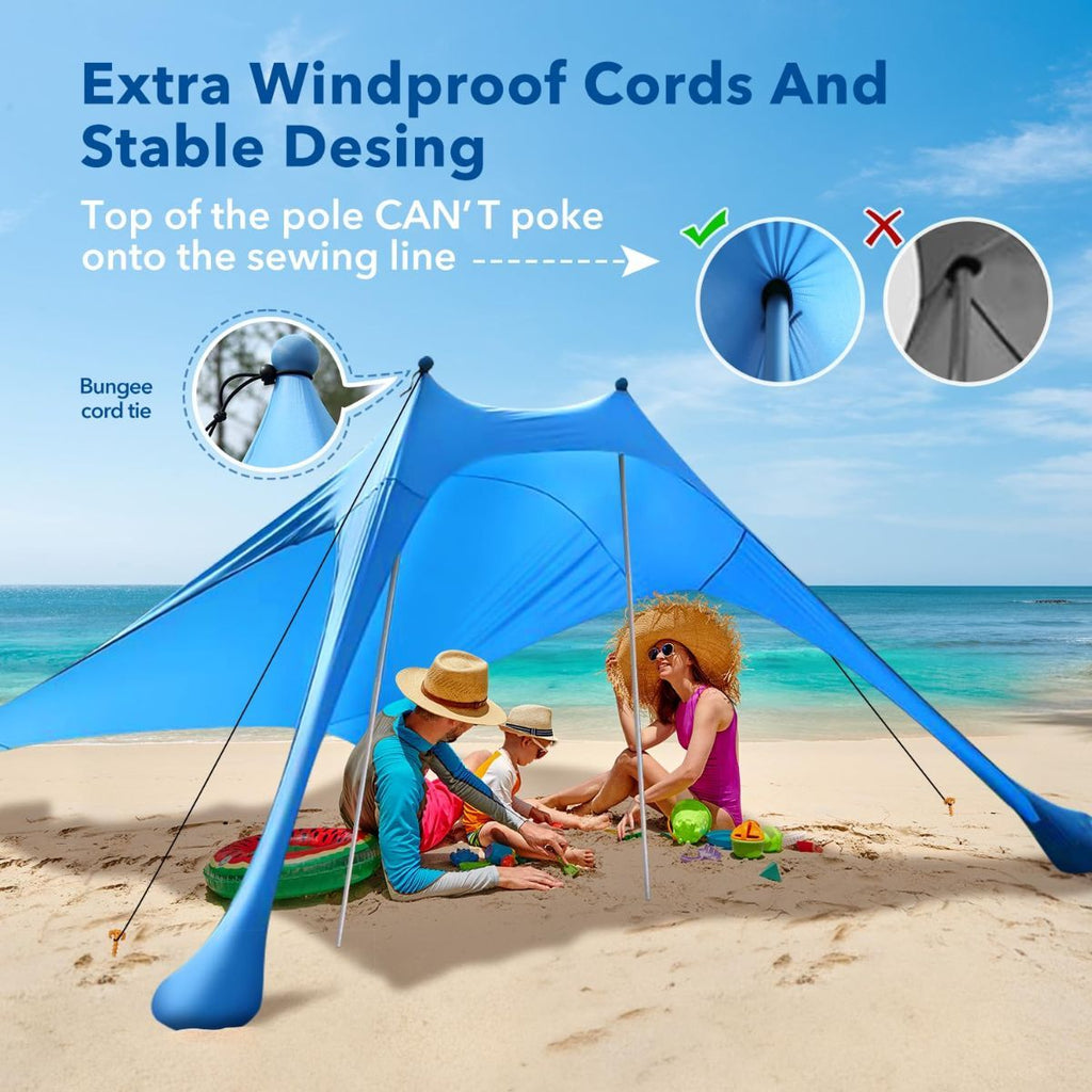 210*200*150CM 2 Poles Beach Tent Shade Canopy with UPF50+ Protection Sun Shelter Portable Camping Tents with Sandbags Poles and Ground Pegs and Anti-Wind Ropes for Beach Outdoor Camping Backyard Picnics - Red