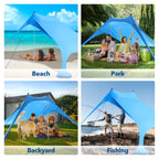 210*200*150CM 2 Poles Beach Tent Shade Canopy with UPF50+ Protection Sun Shelter Portable Camping Tents with Sandbags Poles and Ground Pegs and Anti-Wind Ropes for Beach Outdoor Camping Backyard Picnics - Red