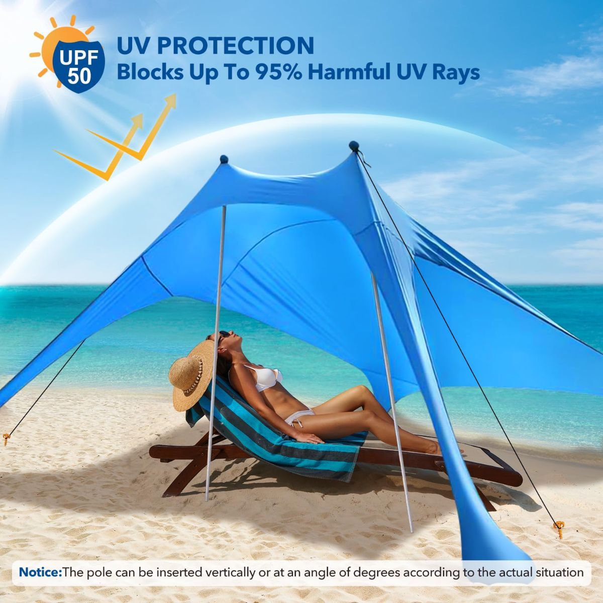 210*200*150CM 2 Poles Beach Tent Shade Canopy with UPF50+ Protection Sun Shelter Portable Camping Tents with Sandbags Poles and Ground Pegs and Anti-Wind Ropes for Beach Outdoor Camping Backyard Picnics - Red