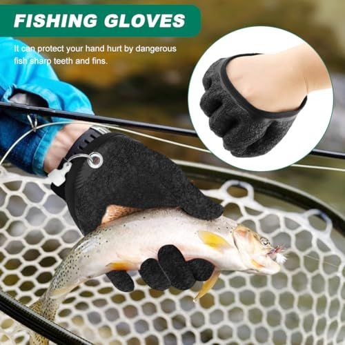 2 Pcs Fishing Gloves with Magnet Release, Fisherman Professional Catch Fish Gloves Quickly Drying Fishing Puncture Proof Glove, Anti-Slip Fish Glove for Handling, Catching