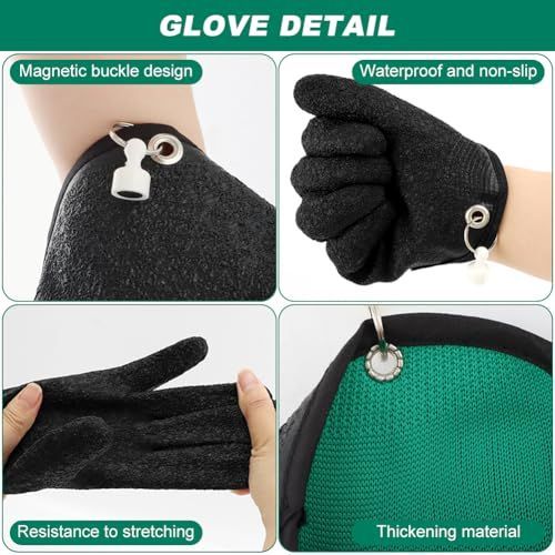 2 Pcs Fishing Gloves with Magnet Release, Fisherman Professional Catch Fish Gloves Quickly Drying Fishing Puncture Proof Glove, Anti-Slip Fish Glove for Handling, Catching