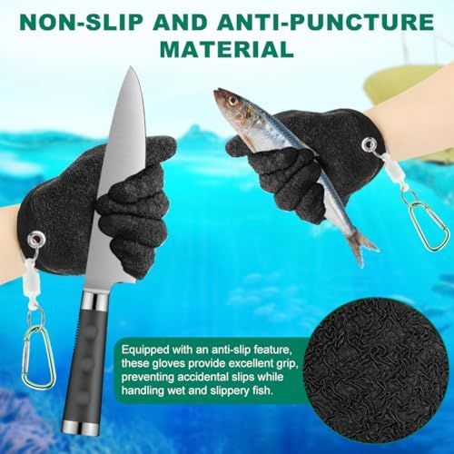 2 Pcs Fishing Gloves with Magnet Release, Fisherman Professional Catch Fish Gloves Quickly Drying Fishing Puncture Proof Glove, Anti-Slip Fish Glove for Handling, Catching