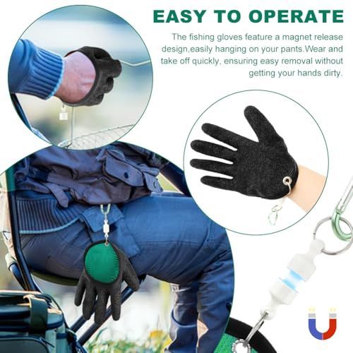 2 Pcs Fishing Gloves with Magnet Release, Fisherman Professional Catch Fish Gloves Quickly Drying Fishing Puncture Proof Glove, Anti-Slip Fish Glove for Handling, Catching