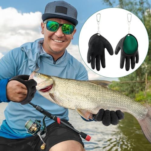 2 Pcs Fishing Gloves with Magnet Release, Fisherman Professional Catch Fish Gloves Quickly Drying Fishing Puncture Proof Glove, Anti-Slip Fish Glove for Handling, Catching