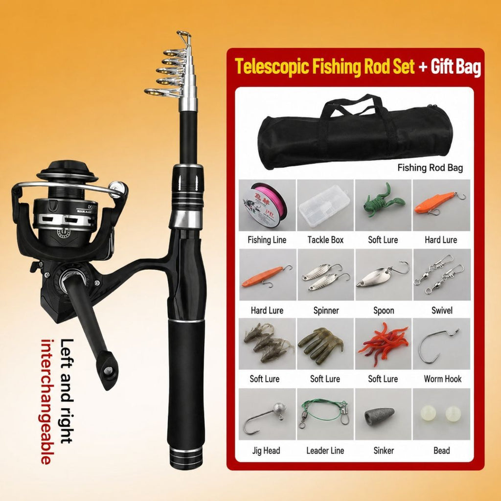 6.9ft Fishing Poles and Reels Combo, 1 Pack Telescopic Fishing Rod and Reel Kits with Lures and Carrier Bag, Lightweight Collapsible Travel Fishing Pole Set for Beginners Men Women