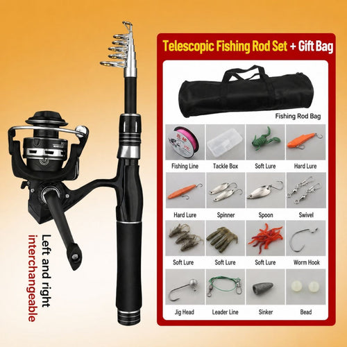 6.9ft Fishing Poles and Reels Combo, 1 Pack Telescopic Fishing Rod and Reel Kits with Lures and Carrier Bag, Lightweight Collapsible Travel Fishing Pole Set for Beginners Men Women