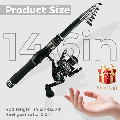 6.9ft Fishing Poles and Reels Combo, 1 Pack Telescopic Fishing Rod and Reel Kits with Lures and Carrier Bag, Lightweight Collapsible Travel Fishing Pole Set for Beginners Men Women
