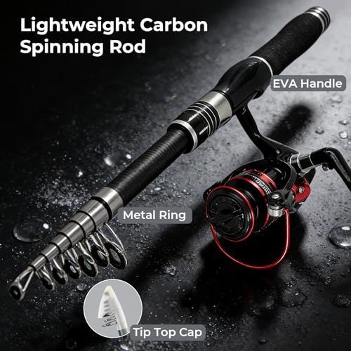 6.9ft Fishing Poles and Reels Combo, 1 Pack Telescopic Fishing Rod and Reel Kits with Lures and Carrier Bag, Lightweight Collapsible Travel Fishing Pole Set for Beginners Men Women