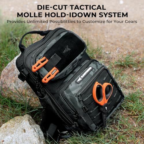 Fishing Sling Bag, Fishing Backpack with Rod Holder Fishing Bag Storge Fishing Gear, Gift for Men, Molle System, Water-Resistant Material - Black - Size 1Pack