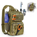 Fishing Sling Bag, Fishing Backpack with Rod Holder Fishing Bag Storge Fishing Gear, Gift for Men, Molle System, Water-Resistant Material - Green Camo - Size 1Pack