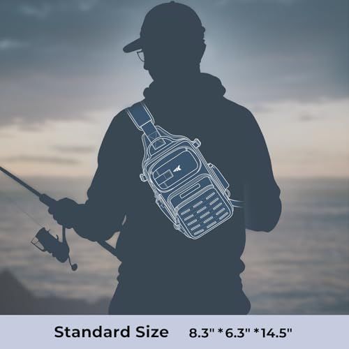 Fishing Sling Bag, Fishing Backpack with Rod Holder Fishing Bag Storge Fishing Gear, Gift for Men, Molle System, Water-Resistant Material - Green Camo - Size 1Pack