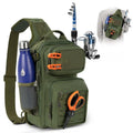 Fishing Sling Bag, Fishing Backpack with Rod Holder Fishing Bag Storge Fishing Gear, Gift for Men, Molle System, Water-Resistant Material - Green - Size 1Pack