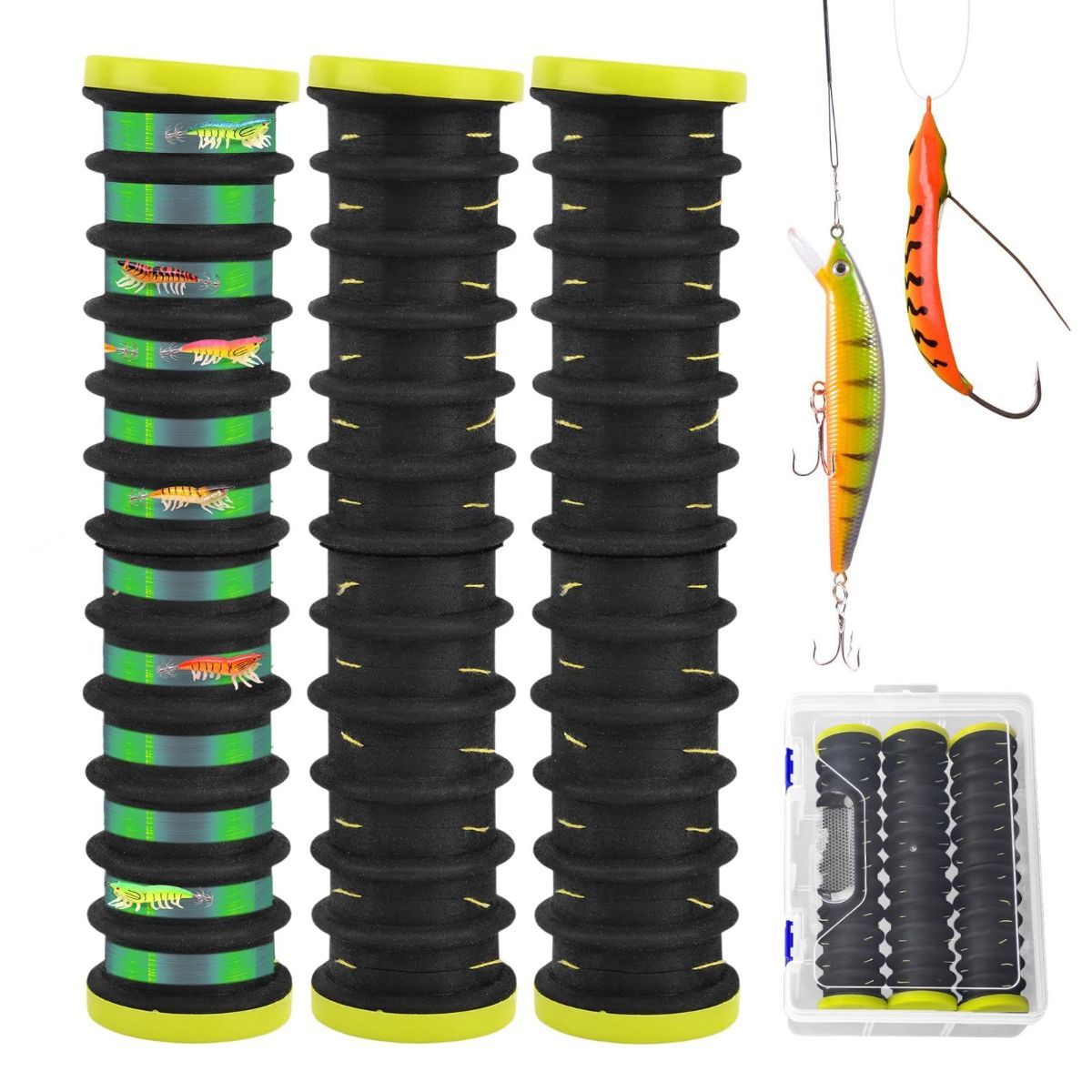 3 Pcs Fishing Leader Storage Organizer, EVA Foam Fishing Line Organizer with 12 Line Slots for Storing Lines Winding Board Rigs Holder Leader Tray Hook Keeper, with Tackle Box