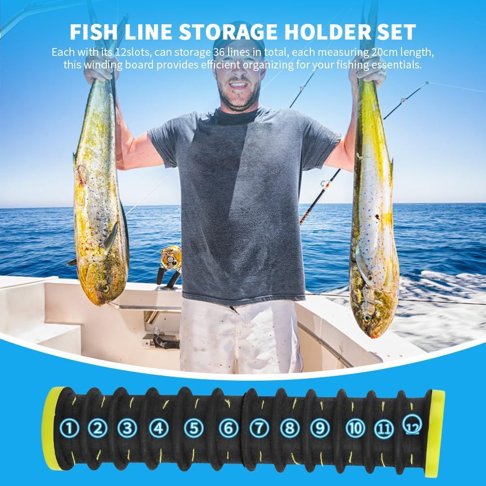3 Pcs Fishing Leader Storage Organizer, EVA Foam Fishing Line Organizer with 12 Line Slots for Storing Lines Winding Board Rigs Holder Leader Tray Hook Keeper, with Tackle Box