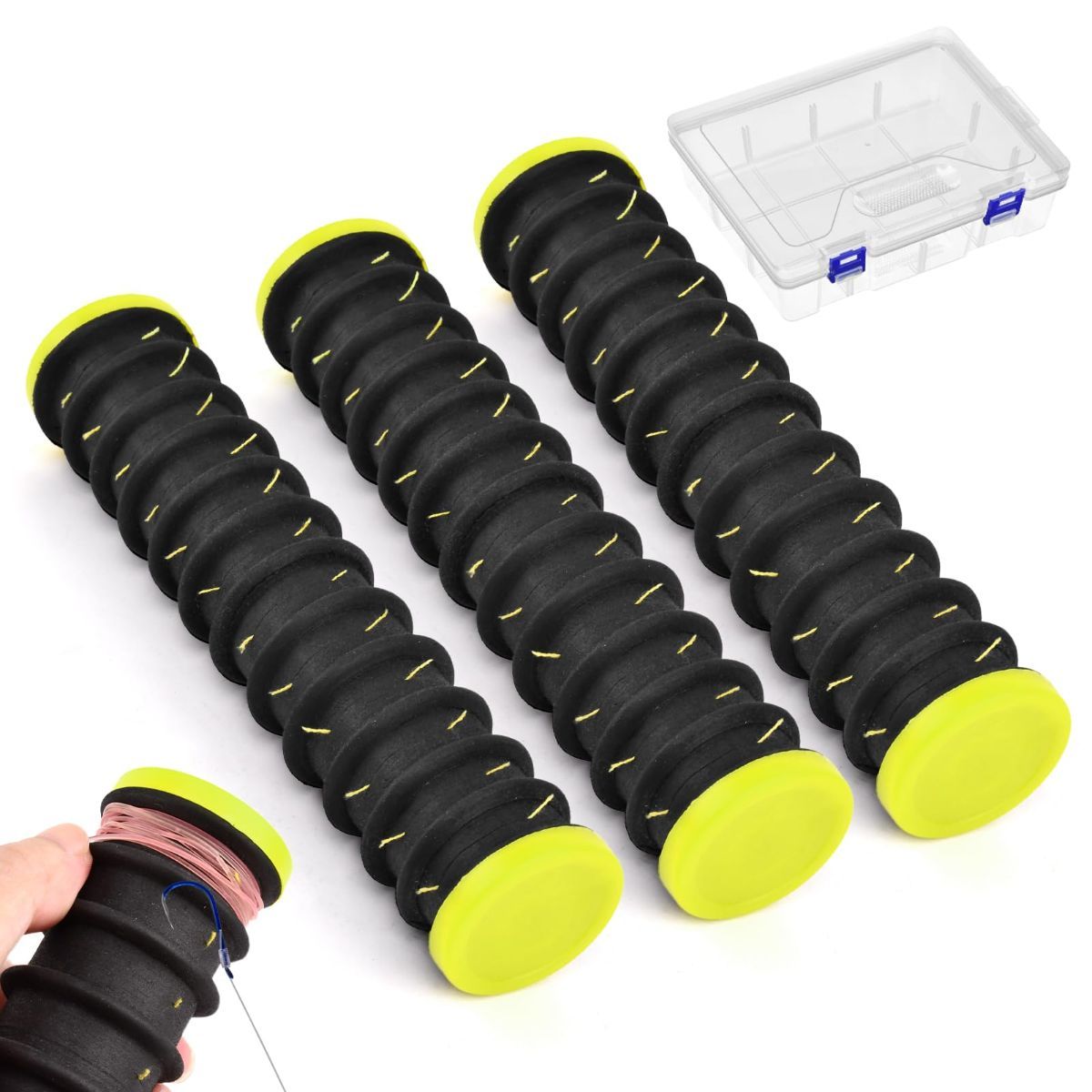3 Pcs Fishing Leader Storage Organizer, EVA Foam Fishing Line Organizer with 12 Line Slots for Storing Lines Winding Board Rigs Holder Leader Tray Hook Keeper, with Tackle Box
