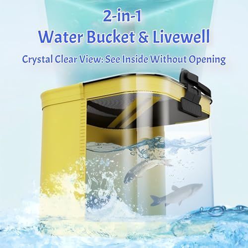 9.4*9.4*9.4in Foldable Fishing Bucket, Easy Water Hauling and Live Fish Bait, Portable Fishing Container for Camping, Fishing, Outdoors - Yellow - Size 9.4in