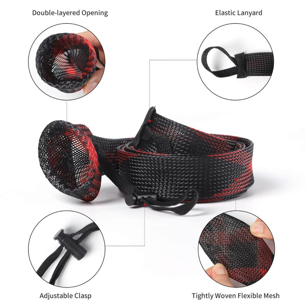 Rod Sock Fishing(10pcs)，Rod Sleeve Rod Covers 67inches/74.8inches Braided Mesh with Lanyard Rod Protector Pole Gloves Fishing Tools. Flat or Pointed End/Spinning for Casting Sea Fishing Rod