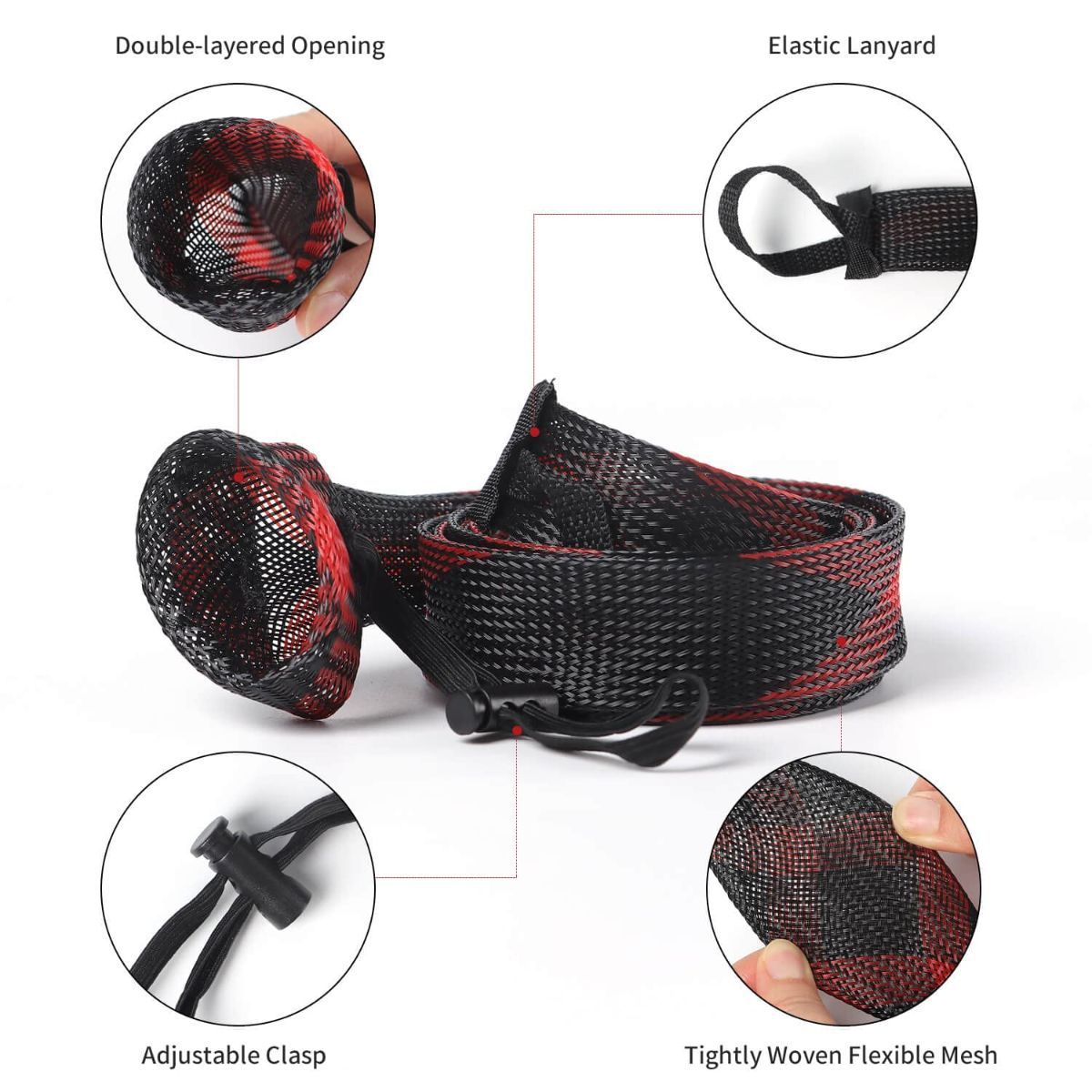 Rod Sock Fishing(10pcs)，Rod Sleeve Rod Covers 67inches/74.8inches Braided Mesh with Lanyard Rod Protector Pole Gloves Fishing Tools. Flat or Pointed End/Spinning for Casting Sea Fishing Rod