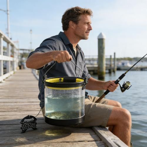 Fishing Clear Bucket, Sturdy Eva Clear for Outdoor Fish with Handle, Anti Slip Rope, Leak, Foldable for Outdoors Camping