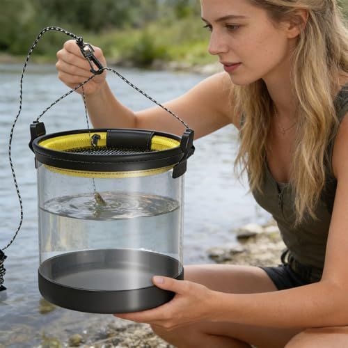 Fishing Clear Bucket, Sturdy Eva Clear for Outdoor Fish with Handle, Anti Slip Rope, Leak, Foldable for Outdoors Camping