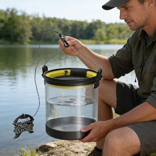 Fishing Clear Bucket, Sturdy Eva Clear for Outdoor Fish with Handle, Anti Slip Rope, Leak, Foldable for Outdoors Camping