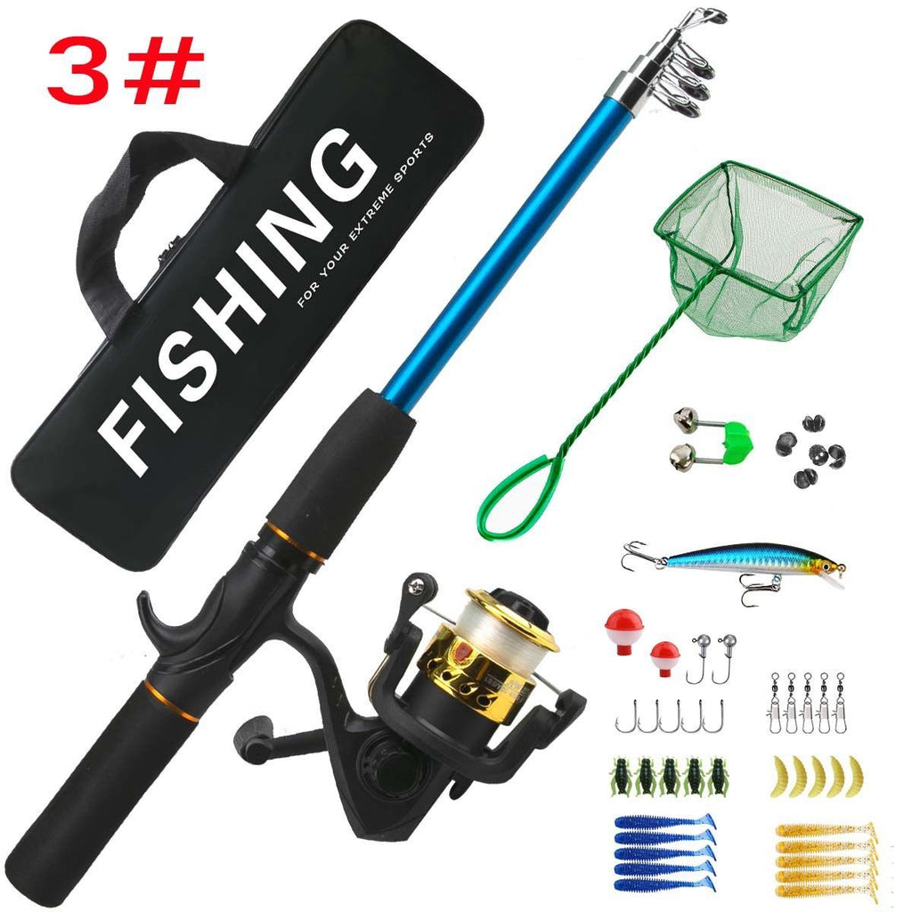Beginner Fishing Set Fishing Tackles Including Reel Telescopic Rod Float Baits Hook Connector Landing Net & Storage Bag Rod - Green Set 1 - Size 1 Pack
