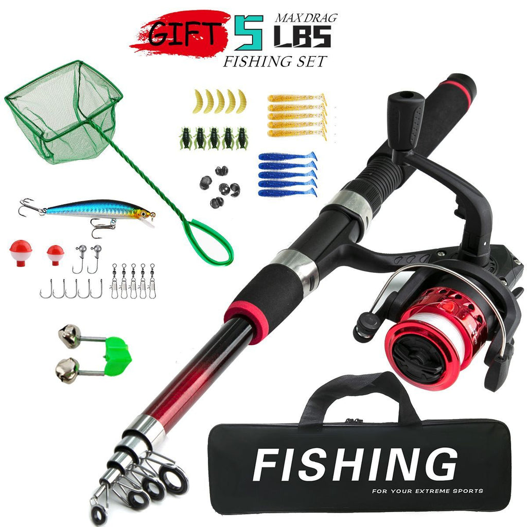 Beginner Fishing Set Fishing Tackles Including Reel Telescopic Rod Float Baits Hook Connector Landing Net & Storage Bag Rod - Green Set 1 - Size 1 Pack