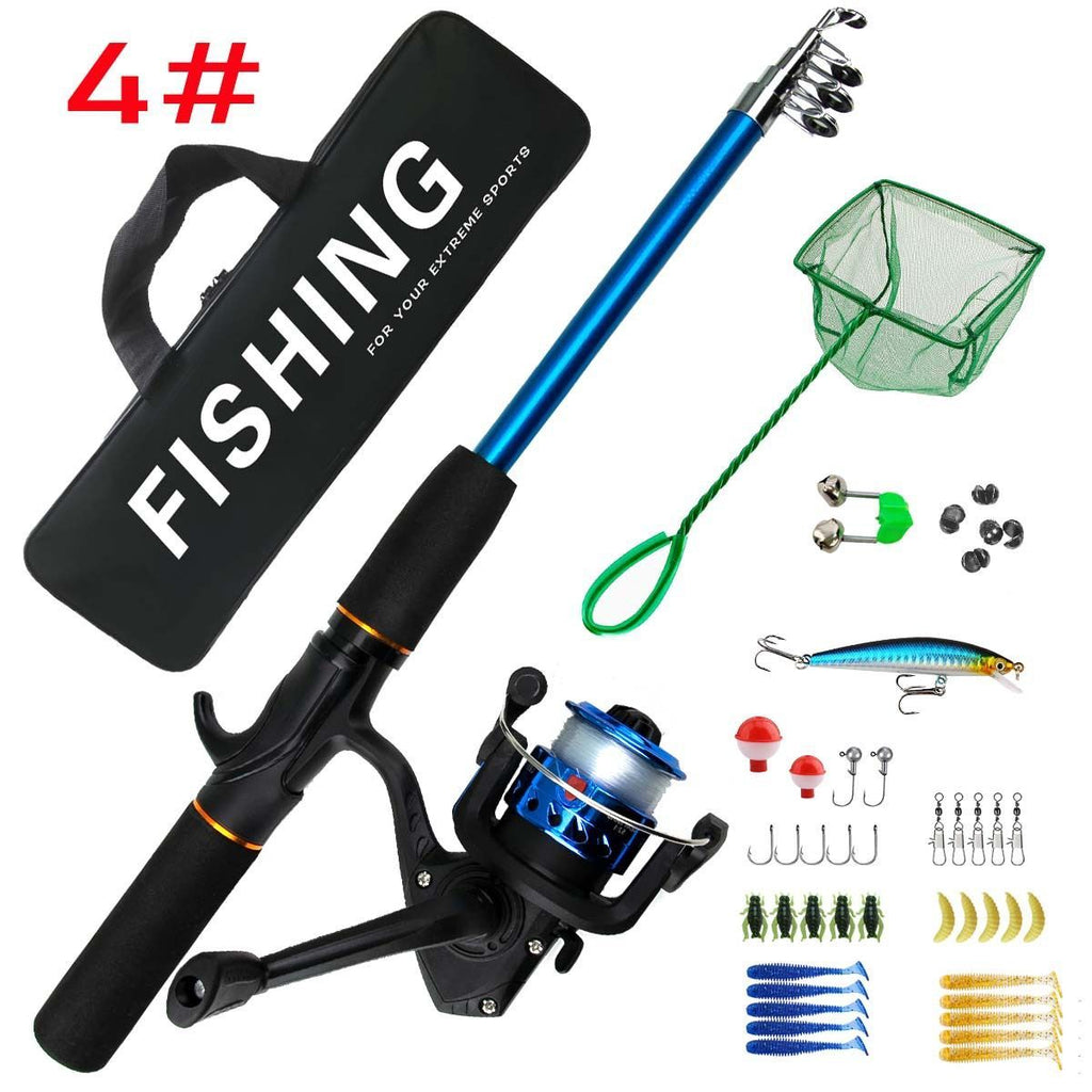 Beginner Fishing Set Fishing Tackles Including Reel Telescopic Rod Float Baits Hook Connector Landing Net & Storage Bag Rod - Green Set 4 - Size 1 Pack