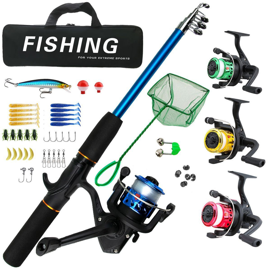 Beginner Fishing Set Fishing Tackles Including Reel Telescopic Rod Float Baits Hook Connector Landing Net & Storage Bag Rod - Green Set 4 - Size 1 Pack