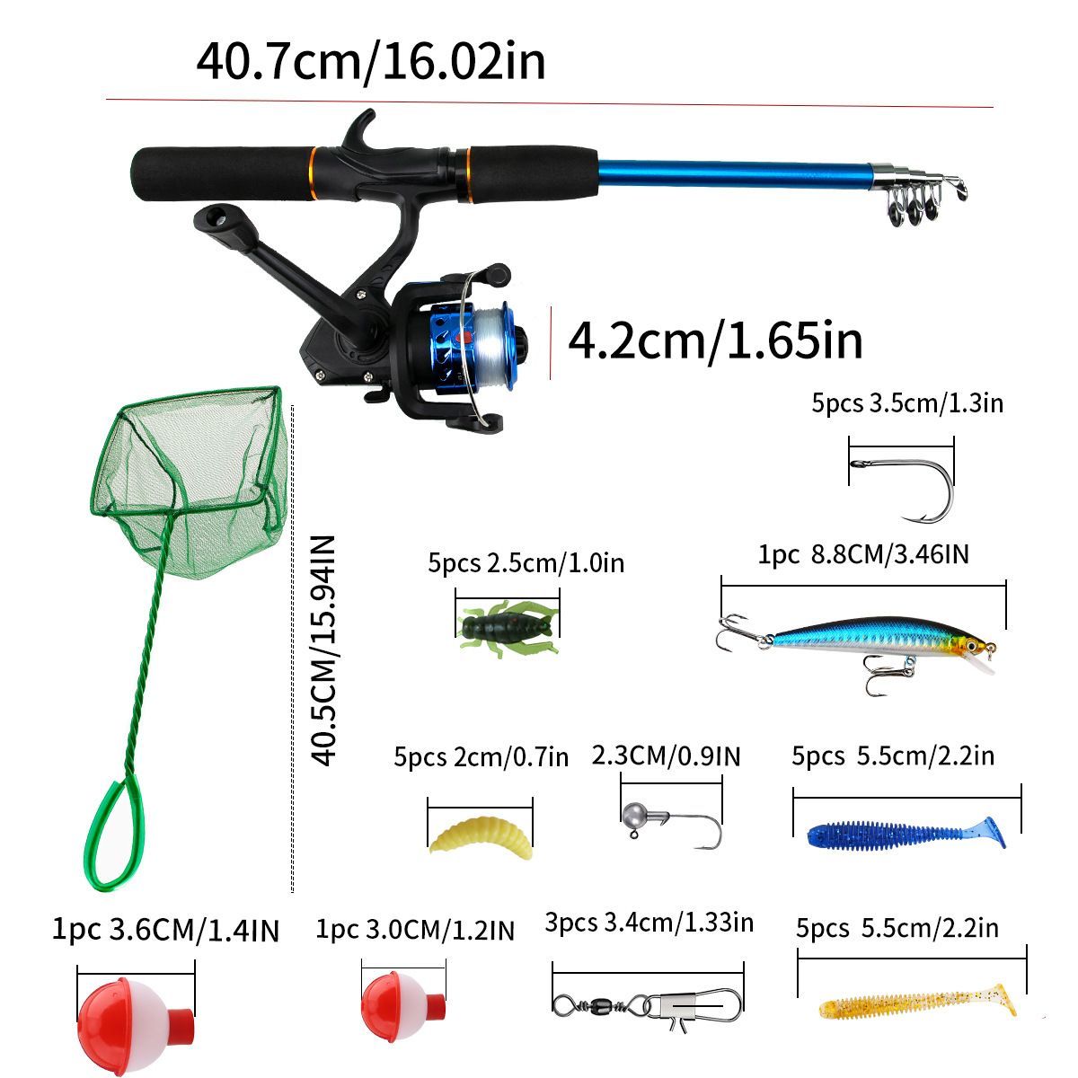 Beginner Fishing Set Fishing Tackles Including Reel Telescopic Rod Float Baits Hook Connector Landing Net & Storage Bag Rod - Green Set 4 - Size 1 Pack