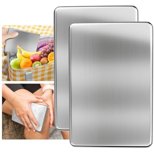 2PCS Large Ice Packs for Lunch Boxes Reusable Stainless Steel Ice Packs, No Water Needed, for Coolers, Camping, and Picnic Baskets Metal Bento Box Ice Packs Keep Food and Drinks Fresh and Cool