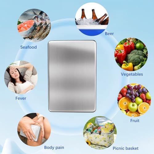 2PCS Large Ice Packs for Lunch Boxes Reusable Stainless Steel Ice Packs, No Water Needed, for Coolers, Camping, and Picnic Baskets Metal Bento Box Ice Packs Keep Food and Drinks Fresh and Cool