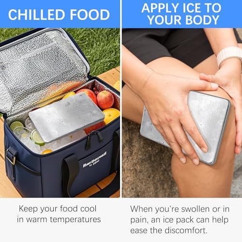 2PCS Large Ice Packs for Lunch Boxes Reusable Stainless Steel Ice Packs, No Water Needed, for Coolers, Camping, and Picnic Baskets Metal Bento Box Ice Packs Keep Food and Drinks Fresh and Cool