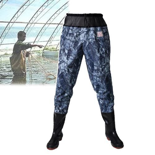 Waist Wading Pants, Thickened Rain Boots, Water Pants with PVC Waterproof, Anti Slip, Wear-Resistant Wading Boots,for Fly Fishing,Duck Hunting,Kayaking - Black - Size 46
