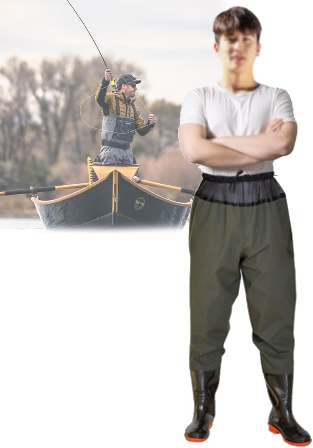 Waist Wading Pants, Thickened Rain Boots, Water Pants with PVC Waterproof, Anti Slip, Wear-Resistant Wading Boots,for Fly Fishing,Duck Hunting,Kayaking - Camo3 - Size 45