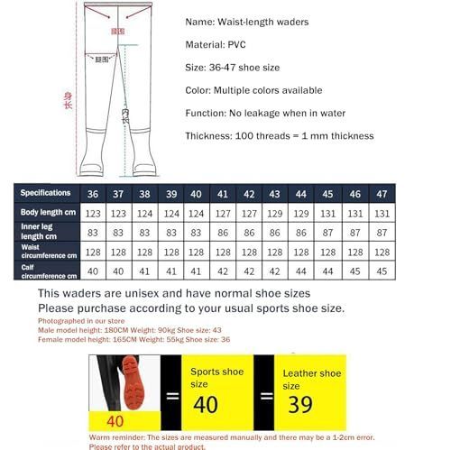 Waist Wading Pants, Thickened Rain Boots, Water Pants with PVC Waterproof, Anti Slip, Wear-Resistant Wading Boots,for Fly Fishing,Duck Hunting,Kayaking - Camo1 - Size 43
