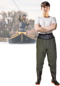 Waist Wading Pants, Thickened Rain Boots, Water Pants with PVC Waterproof, Anti Slip, Wear-Resistant Wading Boots,for Fly Fishing,Duck Hunting,Kayaking - Green - Size 37