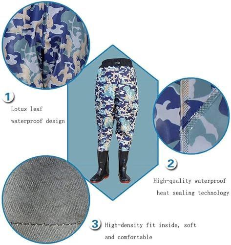 Waist Wading Pants, Thickened Rain Boots, Water Pants with PVC Waterproof, Anti Slip, Wear-Resistant Wading Boots,for Fly Fishing,Duck Hunting,Kayaking - Green - Size 39
