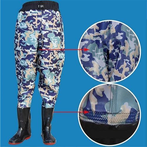Waist Wading Pants, Thickened Rain Boots, Water Pants with PVC Waterproof, Anti Slip, Wear-Resistant Wading Boots,for Fly Fishing,Duck Hunting,Kayaking - Green - Size 47